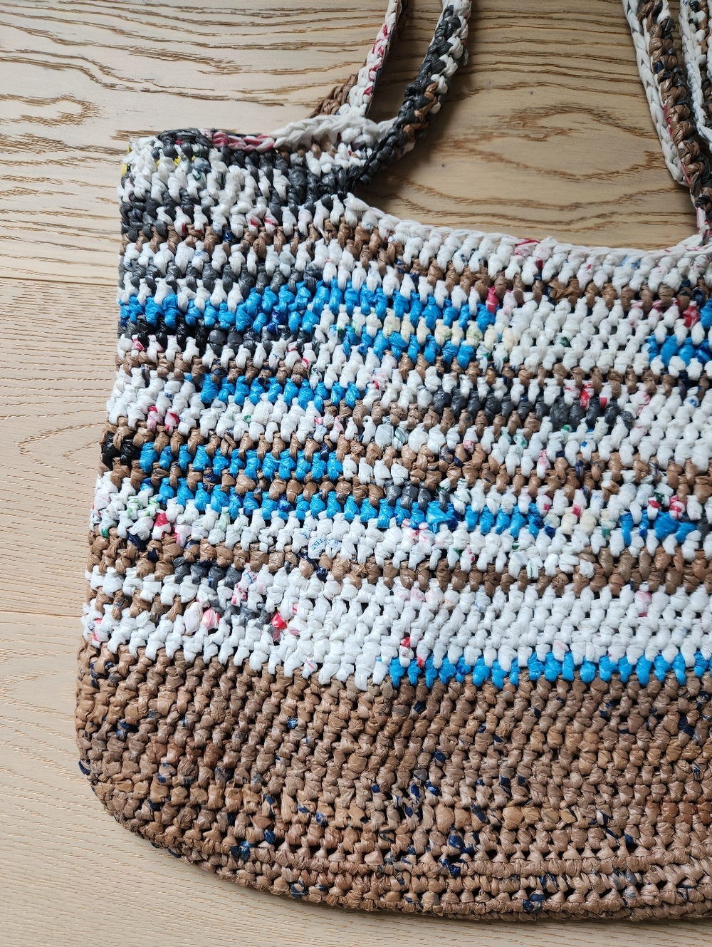 Handmade Upcycled Plarn Recycled Plastic Bag Crotchet Market Tote Eco-Friendly - Picture 8 of 10